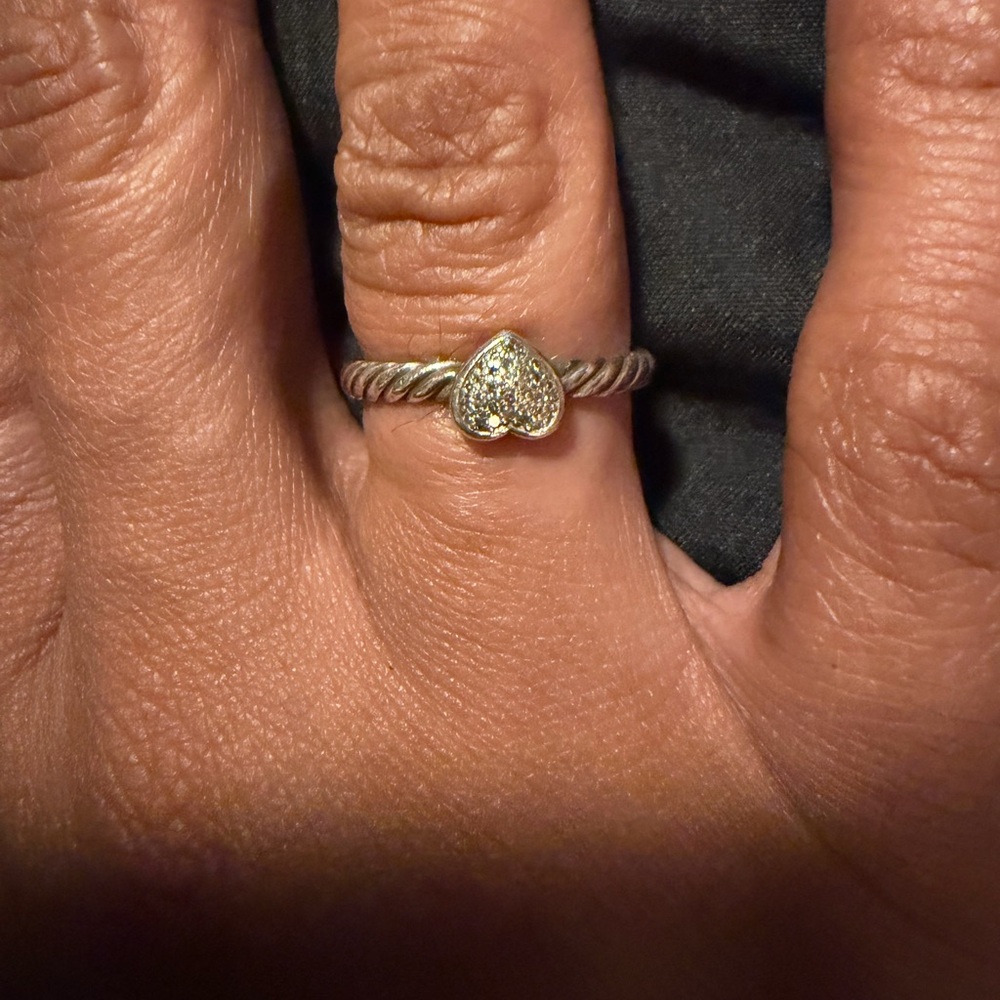 David Yurman Pavé Heart Cable Ring in Silver